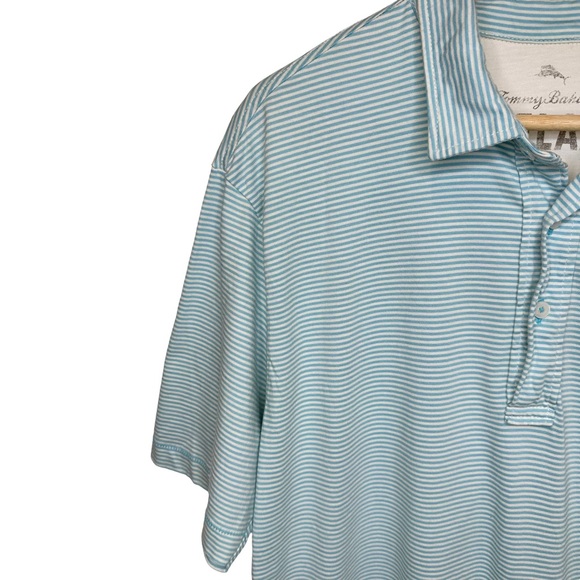Tommy Bahama Relax Shirt Men Collared 1/4 Button Short Sleeve Striped Blue Large - Picture 6 of 14